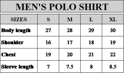 Polo Shirt size chart